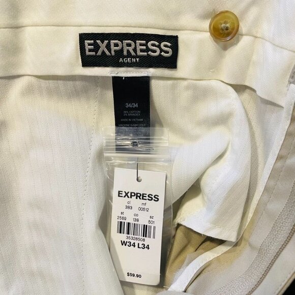 Mens Khaki Dress Pants Beige Express Agent Size 34 Relax Fit Trousers u New With - Picture 3 of 6